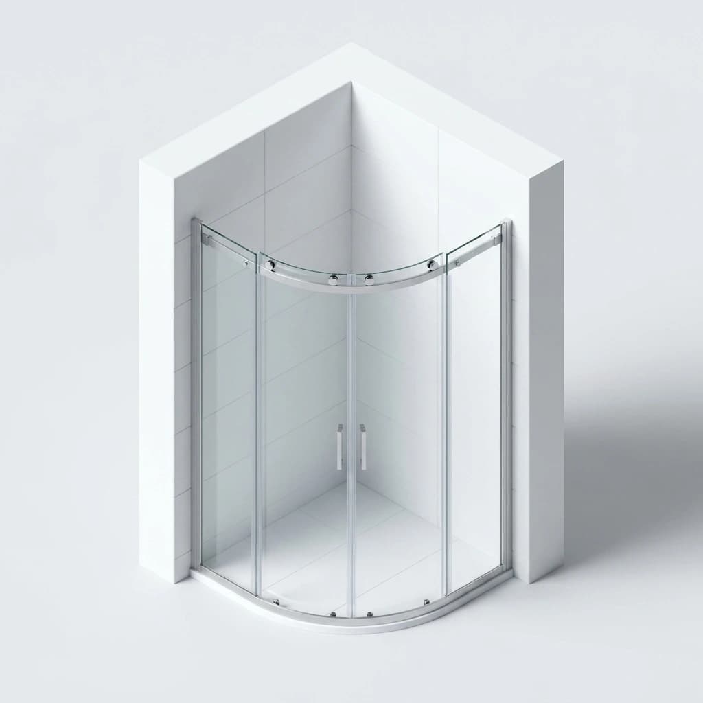 Halbkreis-Dusche mit halbrunder Glasfront und zwei Schiebetüren